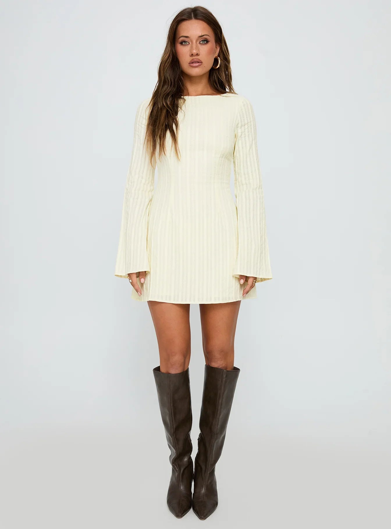 Alfalfa Long Sleeve Mini Dress Cream
